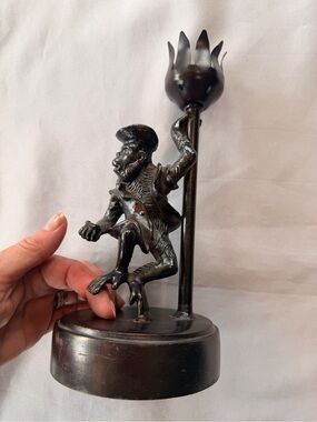 Vintage Bronze Dancing Monkey Candle or Fairy Light Holder Heavy